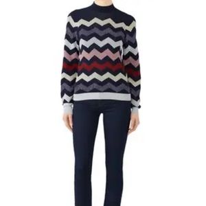 Tara Jarmon Mock Turtle Metallic Chevron Sweater size S